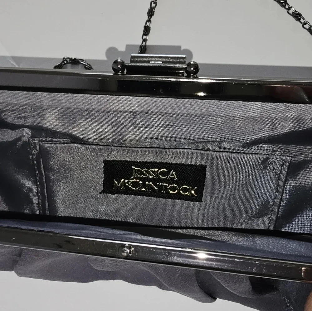 Jessica McClintock Satin Lavender Slate Clutch - Picture 6 of 7